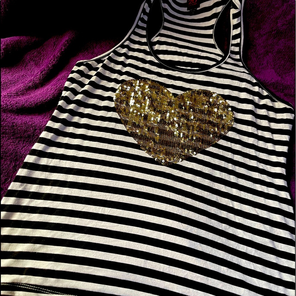 BeBe 2B XL Striped razor back tank top with Gold heart.